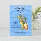 Rocket Seahorse Verjaardagsuitnodiging Kaart (Staand voorkant)