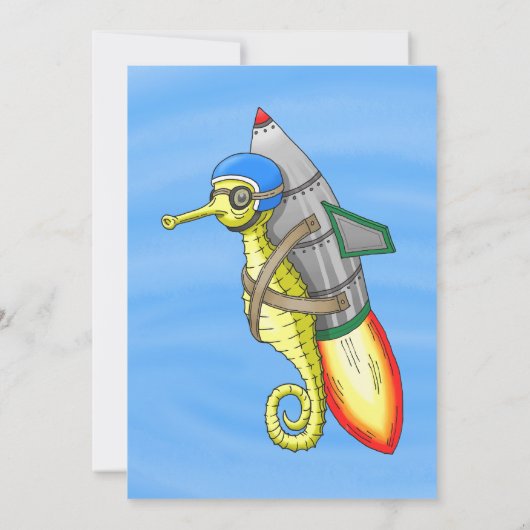 Rocket Seahorse Verjaardagsuitnodiging Kaart (Achterkant)