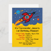 Rocket Ship 1st Birthday Custom Invitations Kaart (Voorkant / Achterkant)