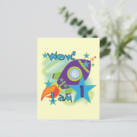 Rocket Ship 1st Birthday Tshirts en cadeaus Briefkaart (Staand voorkant)