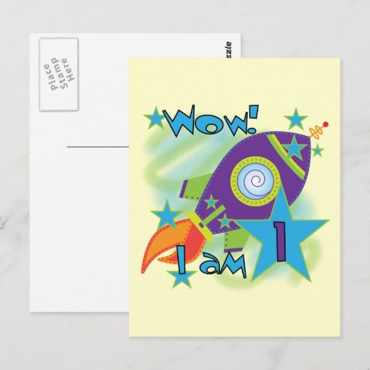 Rocket Ship 1st Birthday Tshirts en cadeaus Briefkaart (Voorkant / Achterkant)