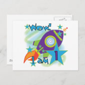 Rocket Ship 1st Birthday Tshirts en cadeaus Briefkaart (Voorkant / Achterkant)