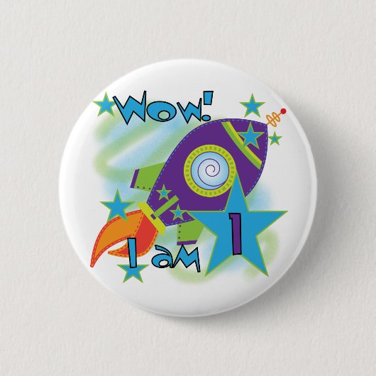 Rocket Ship 1st Birthday Tshirts en cadeaus Ronde Button 5,7 Cm (Voorkant)
