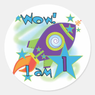 Rocket Ship 1st Birthday Tshirts en cadeaus Ronde Sticker