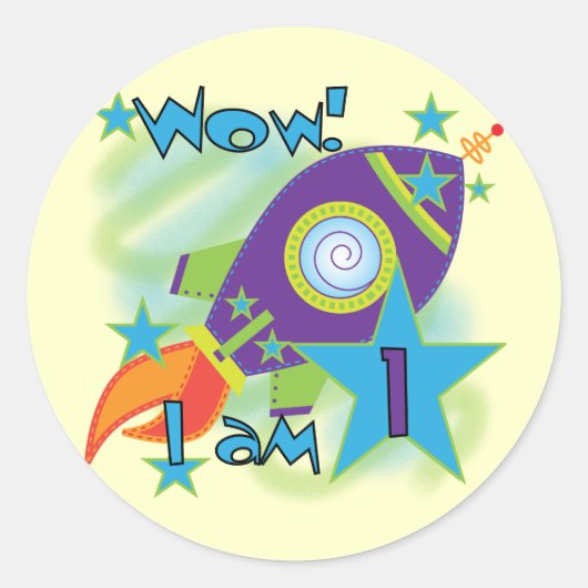 Rocket Ship 1st Birthday Tshirts en cadeaus Ronde Sticker (Voorkant)