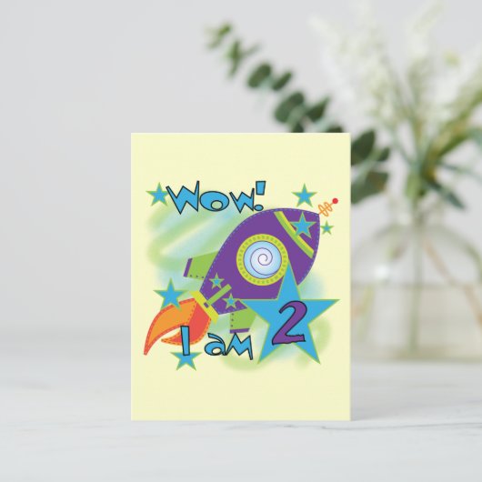 Rocket Ship 2e verjaardag T-shirts en cadeautjes Briefkaart (Staand voorkant)