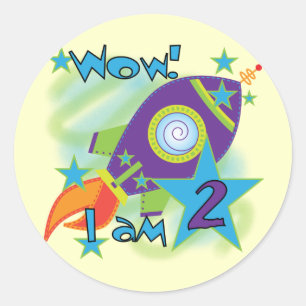 Rocket Ship 2e verjaardag T-shirts en cadeautjes Ronde Sticker
