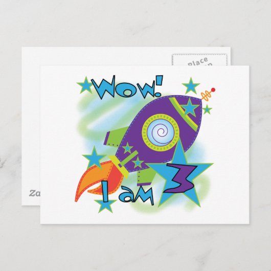 Rocket Ship 3rd Verjaardag T-shirts en geschenken Briefkaart (Voorkant / Achterkant)