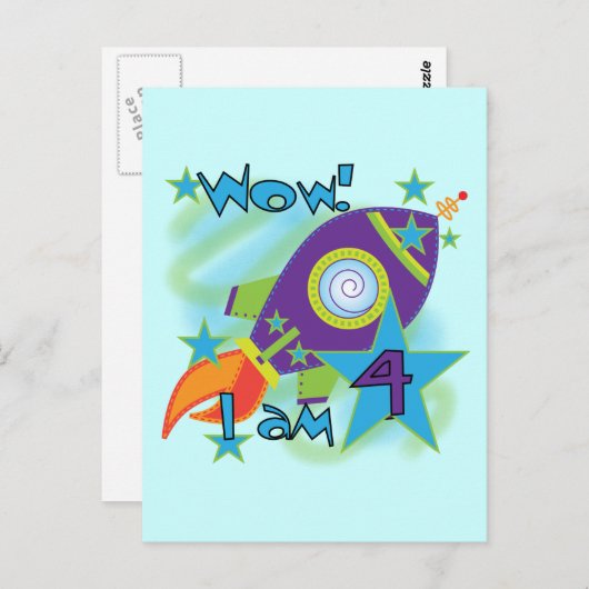 Rocket Ship 4th Birthday T-shirts en geschenken Briefkaart (Voorkant / Achterkant)