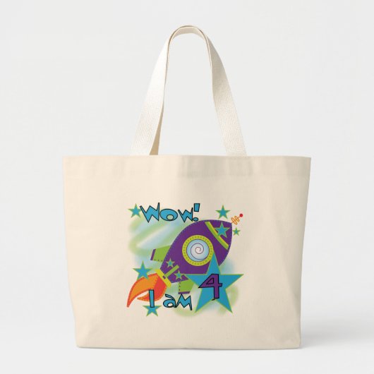 Rocket Ship 4th Birthday T-shirts en geschenken Grote Tote Bag (Voorkant)