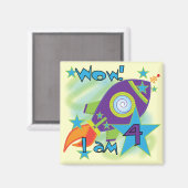 Rocket Ship 4th Birthday T-shirts en geschenken Magneet (Voorkant / Achterkant)