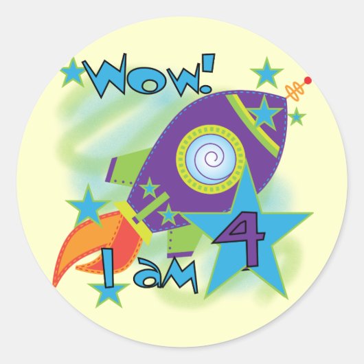 Rocket Ship 4th Birthday T-shirts en geschenken Ronde Sticker (Voorkant)