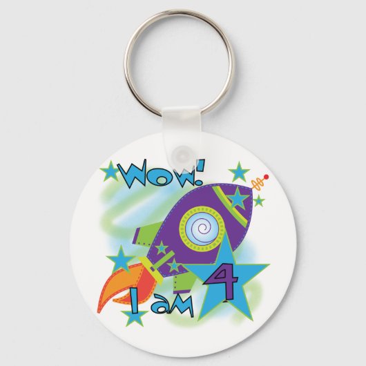 Rocket Ship 4th Birthday T-shirts en geschenken Sleutelhanger (Voorkant)