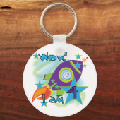 Rocket Ship 4th Birthday T-shirts en geschenken Sleutelhanger (Voorkant)