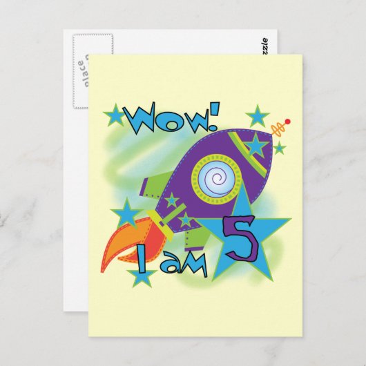 Rocket Ship 5th Birthday T-shirts en cadeautjes Briefkaart (Voorkant / Achterkant)