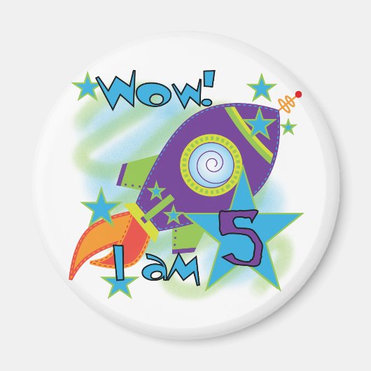 Rocket Ship 5th Birthday T-shirts en cadeautjes Magneet (Voorkant)