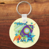 Rocket Ship 5th Birthday T-shirts en cadeautjes Sleutelhanger (Voorkant)