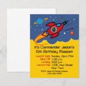 Rocket Ship 6th Birthday Custom Invitations Kaart (Voorkant / Achterkant)