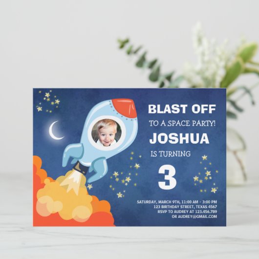 Rocket Ship Astronaut, uitnodiging voor ruimtevaar (Staand voorkant)