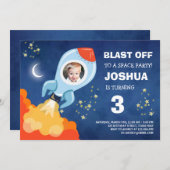 Rocket Ship Astronaut, uitnodiging voor ruimtevaar (Voorkant / Achterkant)