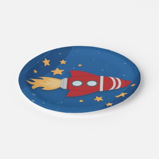 Rocket Ship Birthday Papieren Bordje (Gekanteld)