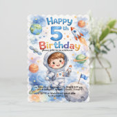 Rocket ship birthday Space Planets Boy Stars Kaart (Staand voorkant)