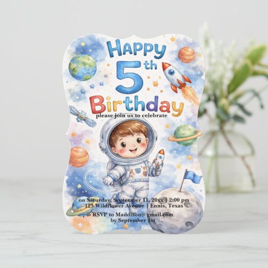 Rocket ship birthday Space Planets Boy Stars Kaart (Staand voorkant)