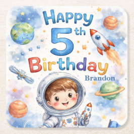 Rocket ship birthday Space Planets Boy Stars Kartonnen Onderzetters