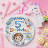 Rocket ship birthday Space Planets Boy Stars Papieren Bordje (Feest)
