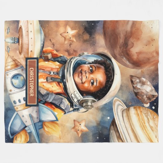 Rocket Ship Blanket Black Skin Jongens Verjaardags Fleece Deken (Voorkant (Horizontaal))