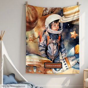Rocket Ship Blanket met naam voor Space Loving Kin Fleece Deken
