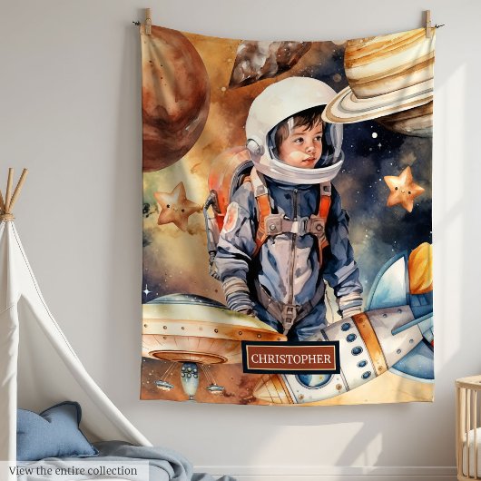 Rocket Ship Blanket met naam voor Space Loving Kin Fleece Deken