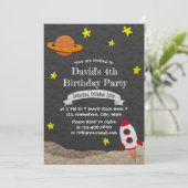 Rocket Ship Blast Off Buitenspace 4th Birthday Kaart (Staand voorkant)