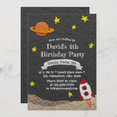 Rocket Ship Blast Off Buitenspace 4th Birthday Kaart (Voorkant / Achterkant)