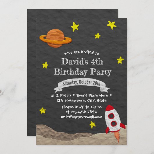 Rocket Ship Blast Off Buitenspace 4th Birthday Kaart (Voorkant / Achterkant)