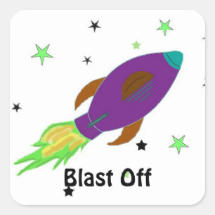 Rocket Ship Blasting off Vierkante Sticker