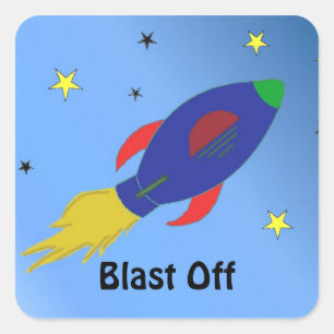 Rocket Ship Blasting off Vierkante Sticker