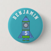 Rocket Ship  Blue Birthday Ronde Button 5,7 Cm (Voorkant)