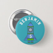 Rocket Ship  Blue Birthday Ronde Button 5,7 Cm (Voorkant /achterkant)