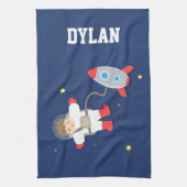 Rocket Ship Buitenruimte Kleine astronaut voor kin Theedoek (Verticaal)
