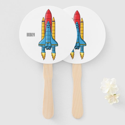 Rocket ship cartoon illustration handwaaier (Voorkant en achterkant)