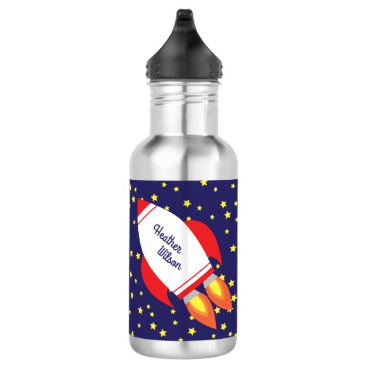 Rocket Ship Cute Kinder Water Fles met naam (Rechts)