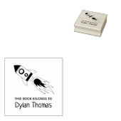Rocket Ship "Dit boek behoort tot" en naam Rubberstempel (Gestempeld)