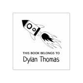 Rocket Ship "Dit boek behoort tot" en naam Rubberstempel (Afrduk)