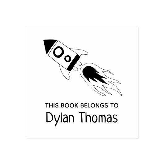 Rocket Ship "Dit boek behoort tot" en naam Rubberstempel (Afrduk)