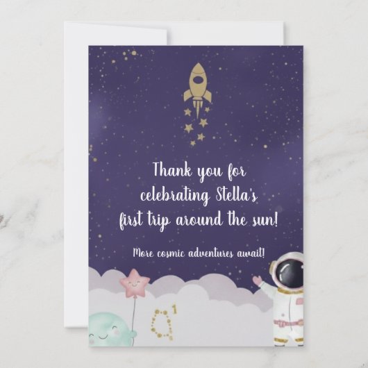 Rocket Ship Galaxy verjaardagsuitnodiging voor mei Kaart (Achterkant)