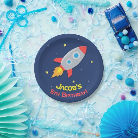 Rocket Ship in Buitenspatie Birthday Party Supplie Papieren Bordje (Feest)