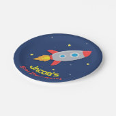 Rocket Ship in Buitenspatie Birthday Party Supplie Papieren Bordje (Gekanteld)