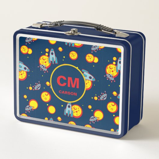 Rocket Ship in Space Navy Blue Monogrammed Boy's (Voorkant)