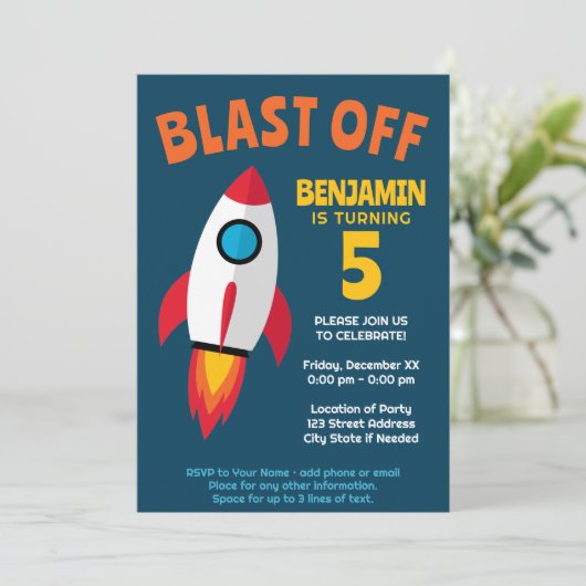 Rocket Ship - Instant Download Jongen Verjaardagsf Kaart (Staand voorkant)